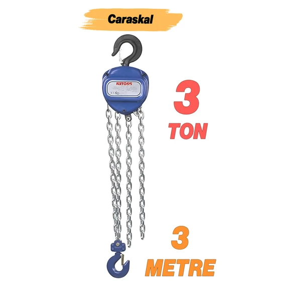 Zincirli Caraskal 3 Ton 3 Metre Profesyonel El Vinc Dayanıklı Yük Kaldırma Makinesi Aparatı Ceraskal - Resim 2