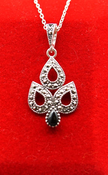 925 Ayar Kadın Oltu Taşı Kadın Kolye sk00088 - Resim 2