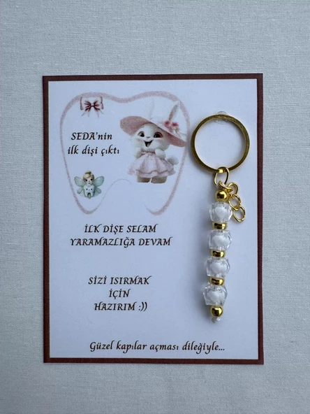 72 Adet Beyaz Renk İsme Özel İlk Dişim Çıktı Diş Partisi Diş Buğdayı Hatırası Hediyelik Anahtarlık - 1