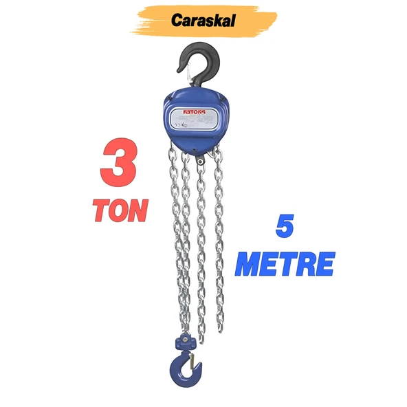 Zincirli Caraskal Ceraskal 3 Ton 5 Metre Profesyonel El Vinç Dayanıklı Yük Kaldırma Makinesi Aparatı - Resim 2