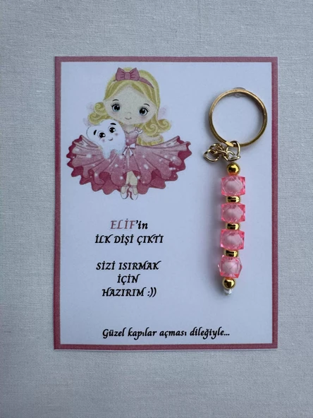 72 Adet Pembe Renk İsme Özel İlk Dişim Çıktı Diş Partisi Diş Buğdayı Hatırası Hediyelik Anahtarlık
