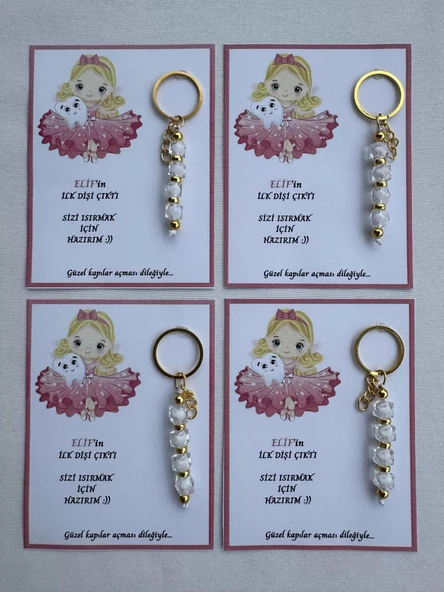 72 Adet Beyaz Renk İsme Özel İlk Dişim Çıktı Diş Partisi Diş Buğdayı Hatırası Hediyelik Anahtarlık - 2