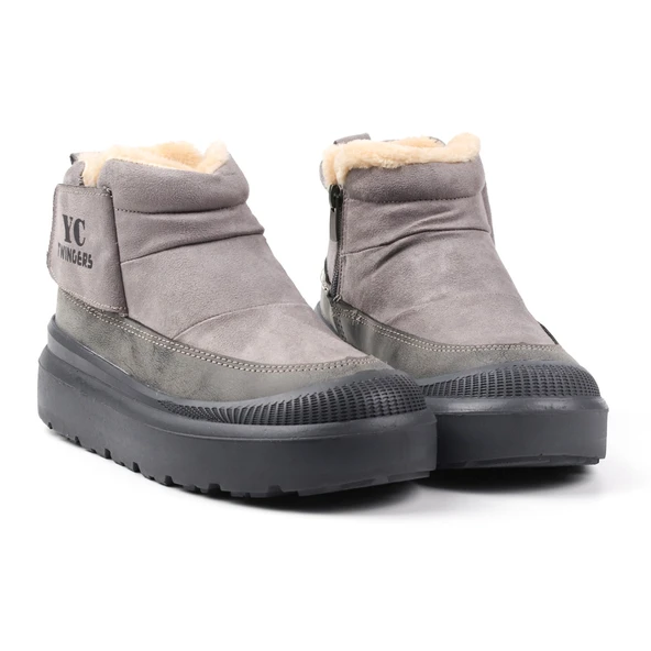 Kadın Füme Günlük Kürklü Bot - Kalın Tabanlı, Fermuarlı