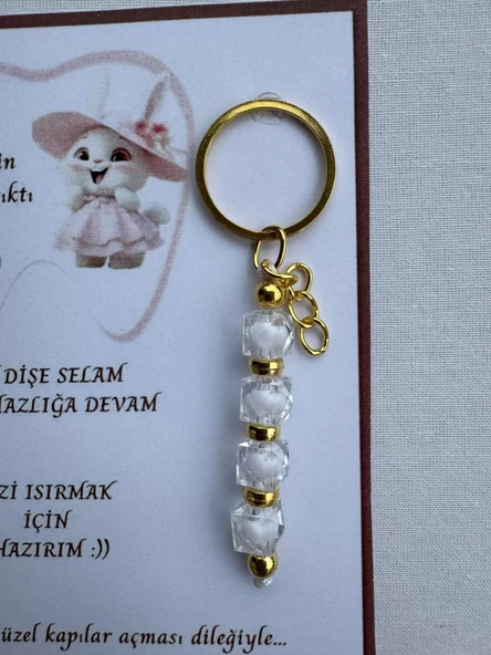 24 Adet Beyaz Renk İsme Özel İlk Dişim Çıktı Diş Partisi Diş Buğdayı Hatırası Hediyelik Anahtarlık - Resim 3