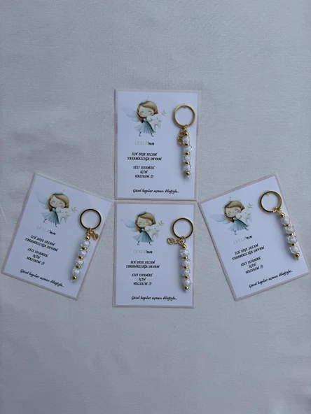 72 Adet Beyaz Renk İsme Özel İlk Dişim Çıktı Diş Partisi Diş Buğdayı Hatırası Hediyelik Anahtarlık - 2