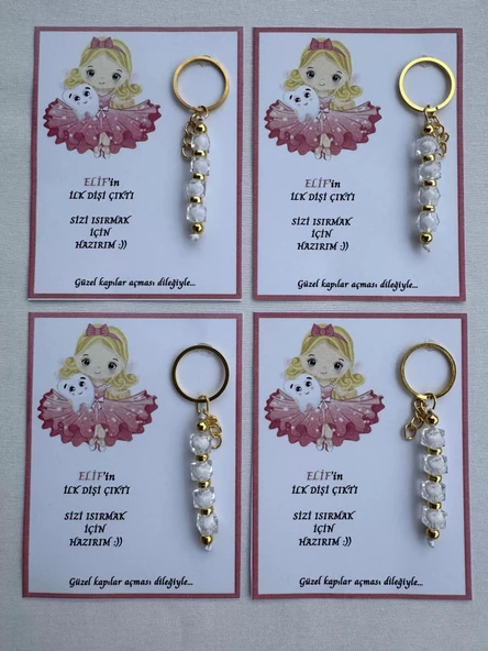 72 Adet Beyaz Renk İsme Özel İlk Dişim Çıktı Diş Partisi Diş Buğdayı Hatırası Hediyelik Anahtarlık - 3