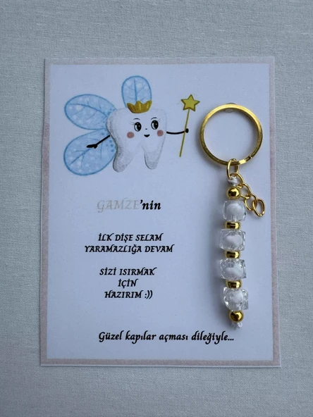 72 Adet Beyaz Renk İsme Özel İlk Dişim Çıktı Diş Partisi Diş Buğdayı Hatırası Hediyelik Anahtarlık