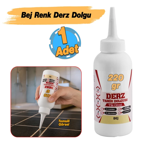 Bej Renk Hazır Derz Dolgu Fayans Seramik Mermer Yer Duvar için Tamir Derz Yenileme Dolgusu 220 Gr - Resim 2