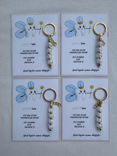 72 Adet Beyaz Renk İsme Özel İlk Dişim Çıktı Diş Partisi Diş Buğdayı Hatırası Hediyelik Anahtarlık - 2