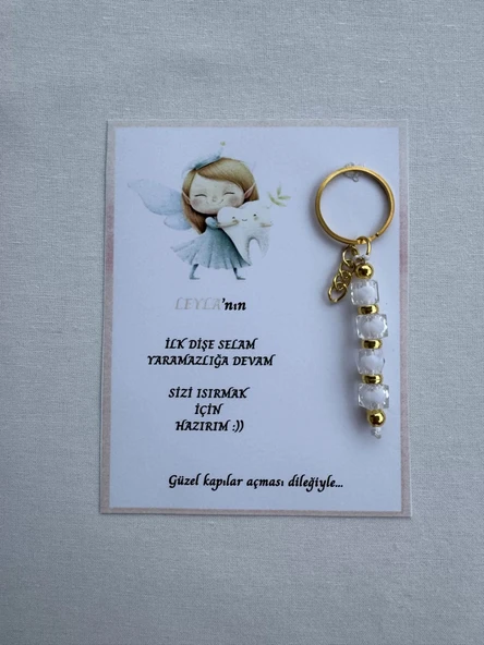 100 Adet Beyaz Renk İsme Özel İlk Dişim Çıktı Diş Partisi Diş Buğdayı Hatırası Hediyelik Anahtarlık ürün görseli