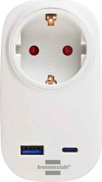Brennenstuhl Premium Serisi Tek Soketli 20W Hızlı Şarj Özellikli 1 Typ-C + 1 USB' li Şarj Korumalı Priz - Resim 2