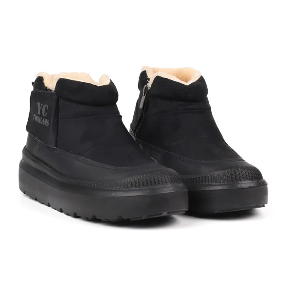 Kadın Siyah Günlük Kürklü Bot - Kalın Tabanlı, Fermuarlı ürün görseli