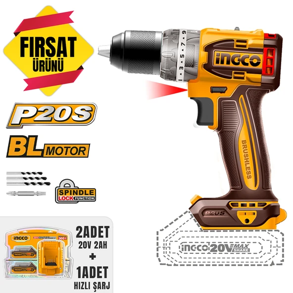 Kömürsüz Li-ion Akülü Matkap 10 MM 20V 2.0Ah + Li-ion Akü ve Şarj Cihazı Seti 20V 2.0Ah(ING-FBCPK1222E) ürün görseli