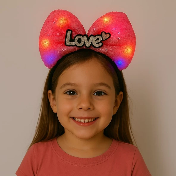LED Işıklı Love Yazılı Fuşya Fiyonk Taç – Kız Çocuk Parti Tacı - 1
