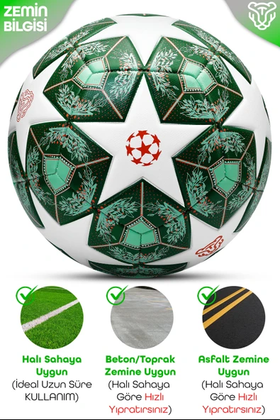 Profesyonel Futbol Topu 2025 Şampiyonlar Ligi Pompalı Sert Zemin Halı Saha Futbol Topu No5 Yeşil 555 - Resim 5