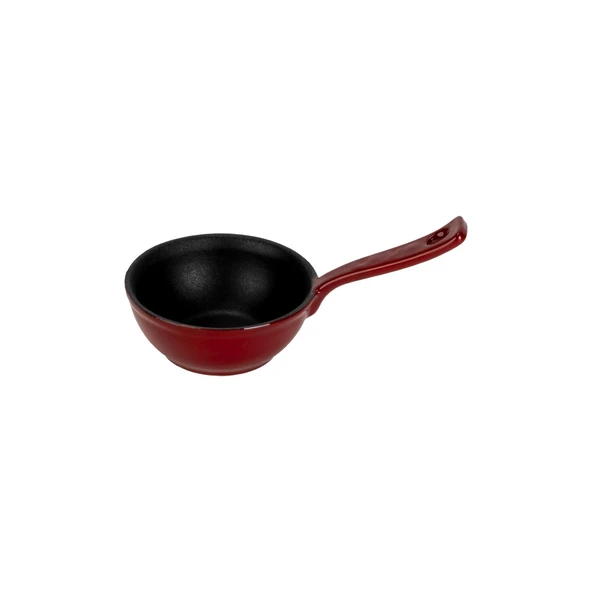 Lava Döküm Yuvarlak Sufle Sos Kabı Döküm Demir Yekpare Saplı Çap(Ø)7cm.-Bordo