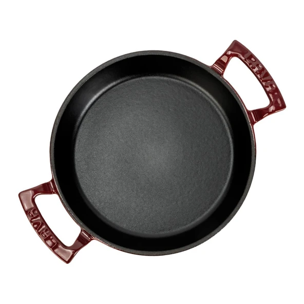 Lava Döküm Yuvarlak Sahan Döküm Demir Yekpare Çift Kulplu Çap(Ø)24cm.-Bordo - Resim 3