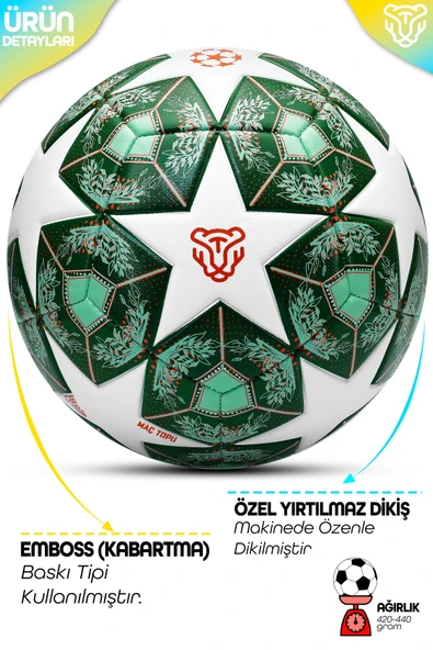 Profesyonel Futbol Topu 2025 Şampiyonlar Ligi Pompalı Sert Zemin Halı Saha Futbol Topu No5 Yeşil 555 - Resim 2