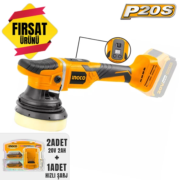 Akülü Polisaj 125mm 20V 2.0 Ah  + Li-ion Akü ve Şarj Cihazı Seti 20V 2.0Ah(ING-FBCPK1222E) ürün görseli