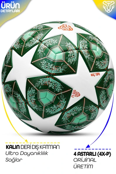 Profesyonel Futbol Topu 2025 Şampiyonlar Ligi Pompalı Sert Zemin Halı Saha Futbol Topu No5 Yeşil 555 - Resim 3