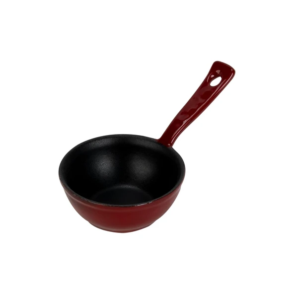Lava Döküm Yuvarlak Sufle Sos Kabı Döküm Demir Yekpare Saplı Çap(Ø)7cm.-Bordo - 2