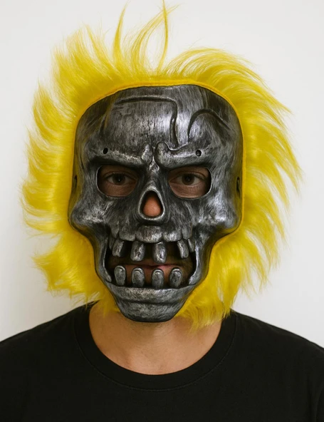 Metal Kafatası Sarı Saçlı İskelet Maske - 1