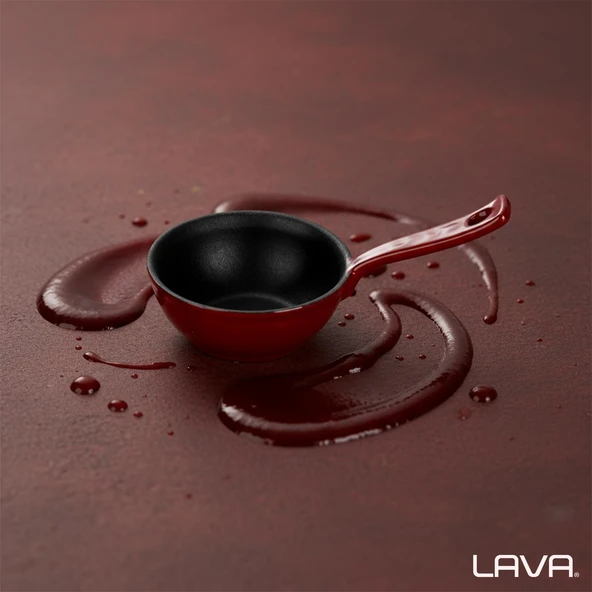 Lava Döküm Yuvarlak Sufle Sos Kabı Döküm Demir Yekpare Saplı Çap(Ø)7cm.-Bordo - 7