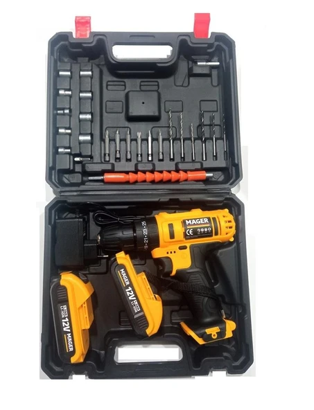 Mager 12V 1.2A  Çift Metal Şanzuman Çift Akülü Darbeli Matkap + 27 Parça Set ürün görseli
