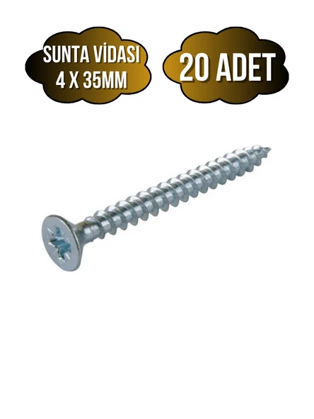 Sunta Vidası 4x35mm Çinko Ahşap MDF Montaj Vidası(4X35MM) 20 ADET ürün görseli