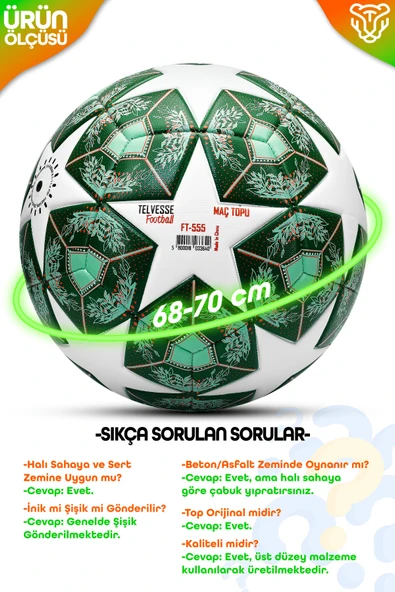 Profesyonel Futbol Topu 2025 Şampiyonlar Ligi Pompalı Sert Zemin Halı Saha Futbol Topu No5 Yeşil 555 - Resim 4