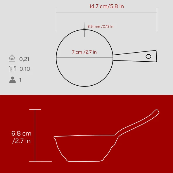 Lava Döküm Yuvarlak Sufle Sos Kabı Döküm Demir Yekpare Saplı Çap(Ø)7cm.-Bordo - 5