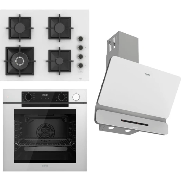Ferre Steamart-Fryart-Sılentart Serisi Beyaz Set (SC406-WFA + QEP64CB +D081-SA) - Döküm Izgara / 65 cm Ocak ürün görseli 1
