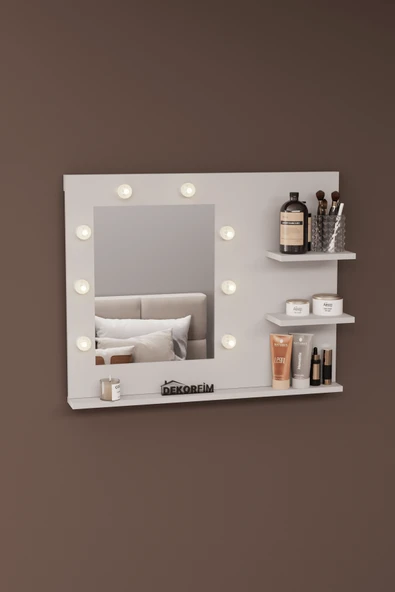 DF06103 Raflı Dekoratif Kulis Işıklı Duvar Aynası Makyaj Aynası ürün görseli 1