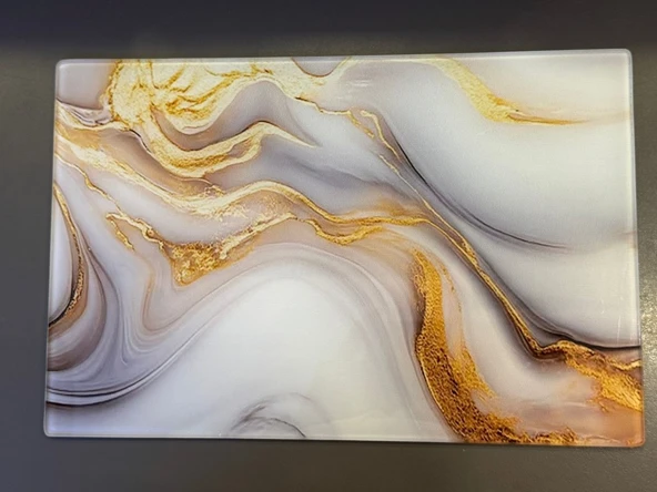 Coşev Temperli Kırılmaz Cam Kesim Panosu 20x30cm Mermer Desen1