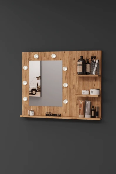 DF06103 Raflı Dekoratif Kulis Işıklı Duvar Aynası Makyaj Aynası - Resim 7