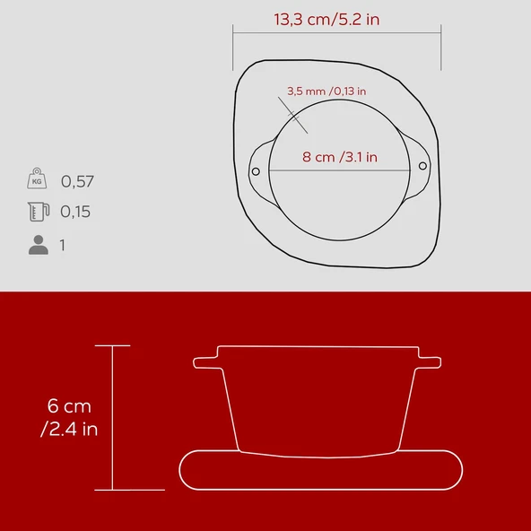 Lava Döküm Yuvarlak Sufle / Sos Kabı ve Ahşap Altlığı. Çap(Ø)8cm.-Bordo - 5