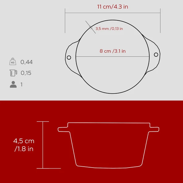 Lava Döküm Yuvarlak Sufle / Sos Kabı. Çap(Ø)8cm.-Bordo - 5