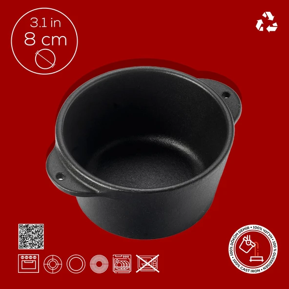 Lava Döküm Yuvarlak Sufle / Sos Kabı. Çap(Ø)8cm.-Bordo - 4