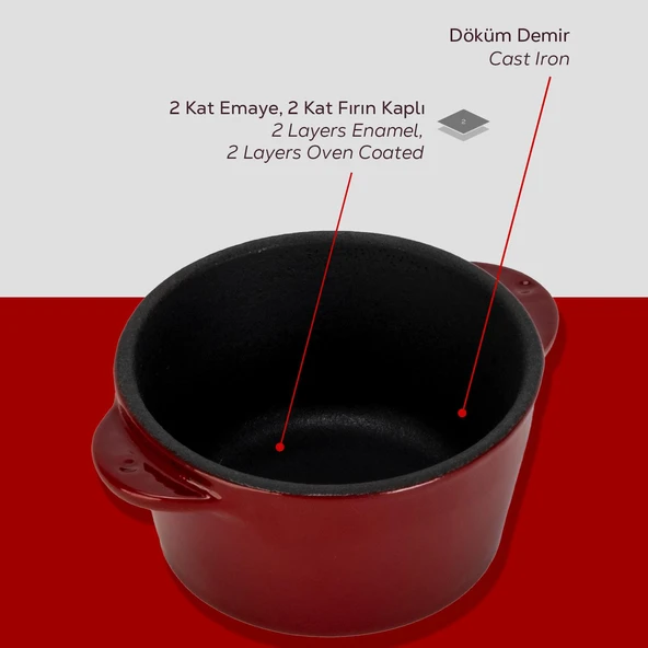 Lava Döküm Yuvarlak Sufle / Sos Kabı. Çap(Ø)8cm.-Bordo - 6