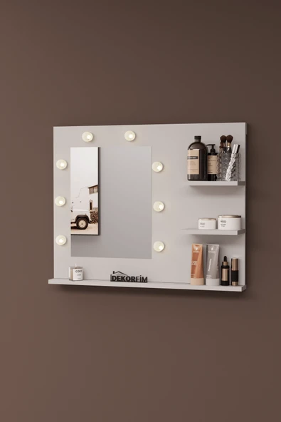 DF06103 Raflı Dekoratif Kulis Işıklı Duvar Aynası Makyaj Aynası - Resim 3