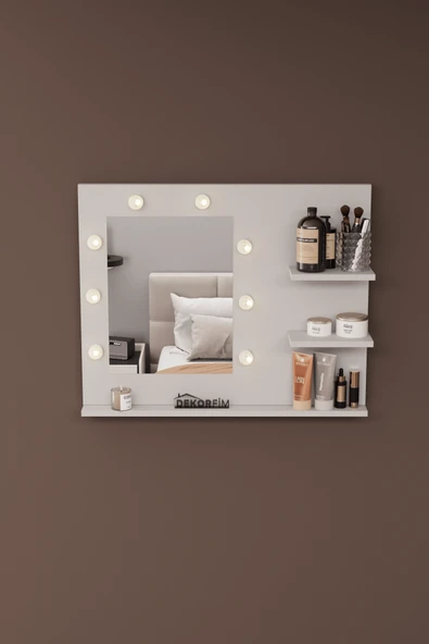 DF06103 Raflı Dekoratif Kulis Işıklı Duvar Aynası Makyaj Aynası - Resim 2