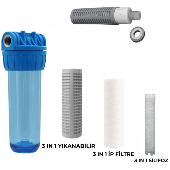Daire Girişi Su Arıtma 3ü Bir Arada (Yıkanabilir-İplik-Silifoz) Filtresi Ve Filtre Kabı