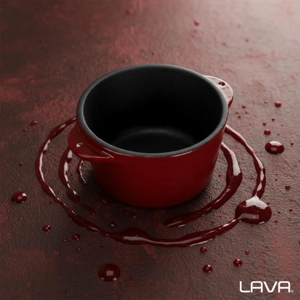 Lava Döküm Yuvarlak Sufle / Sos Kabı. Çap(Ø)8cm.-Bordo - 7