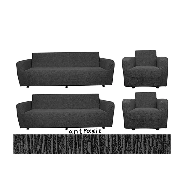 Altın Kelebek Jakarlı Streç Kaplama Maxi Takım Koltuk Örtüsü (3+3+1+1)-Antrasit