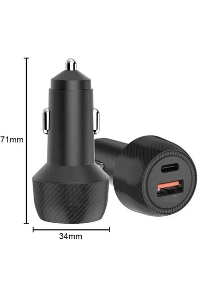 Hızlı Oto Şarj Cihazı 38W Çift Girişli HIzlı Şarj Oto Çakmaklık Type-C - Resim 5
