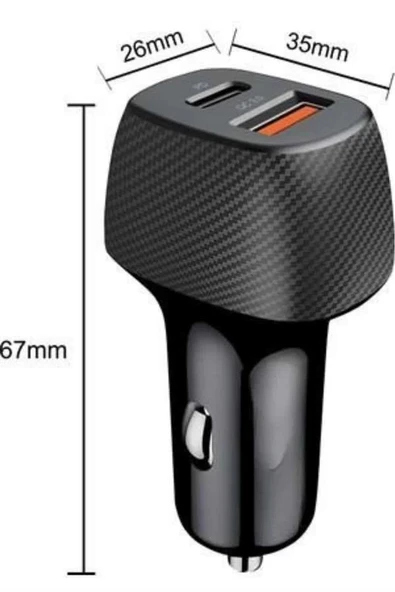 Araç İçi Hızlı Şarj Soketi 38W Oto Çakmaklık Type-C Araba Çakmaklık - Resim 4