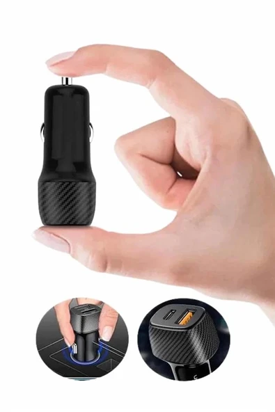 Hızlı Oto Şarj Cihazı 38W Çift Girişli HIzlı Şarj Oto Çakmaklık Type-C - Resim 3