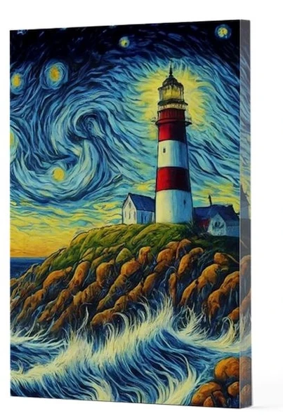 Van Gogh 8 - Deniz Feneri Çizgili Yan Boyamalı Defter ürün görseli