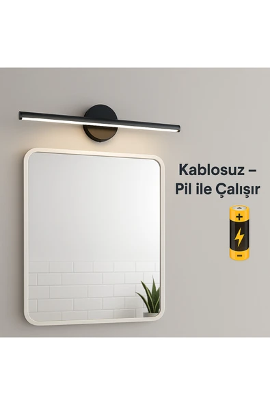 luxshome Kendinden Yapışkanlı Pilli Led Aplik Tablo Duvar Resim Ayna Duvar Lambası Kaliteli Siyah Metal Kasa - Resim 2