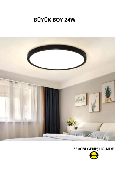 luxshome Büyük Boy 24w Metal Siyah Kasa Tavana Sıfır Led Panel Armatür Avize 6500K Beyaz Işık Ev Ofis İşyeri - Resim 2